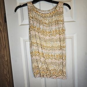 Loft Outlet Oversized Medium Yellow Floral Dressy Tank with Rouched Hem